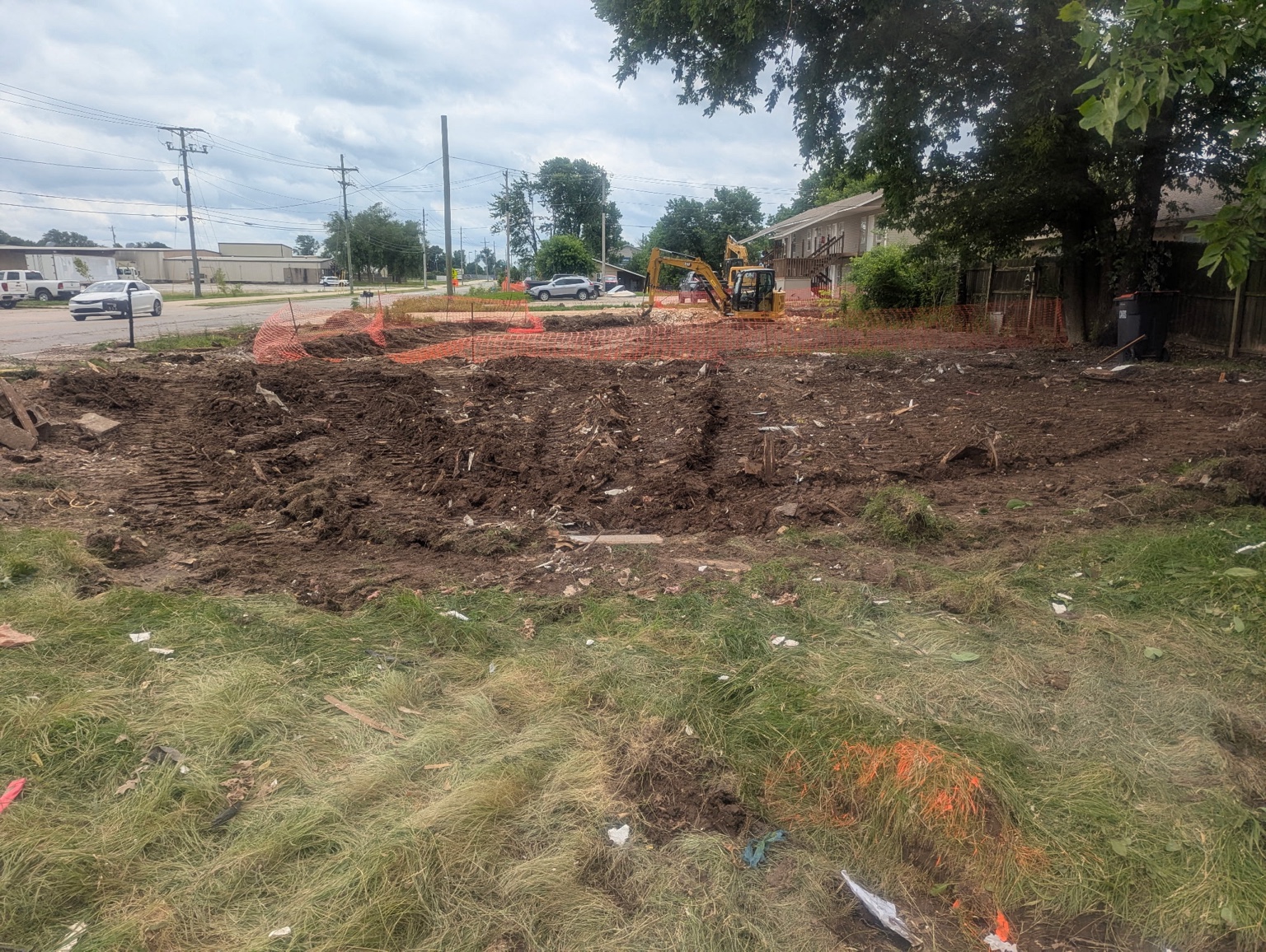 Cleared work area with equipment operating at the Sunset and Powell Street Expansion Project in Springdale, Arkansas.